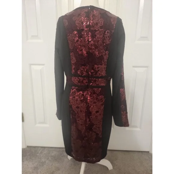 Women's Guess Dress, Black & Burgundy, Size 16 - Picture 4 of 7